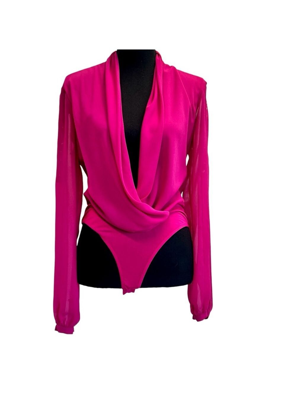 Marciano for Guess pink draped wrap V neck grommet cutout long sleeve bodysuit M
